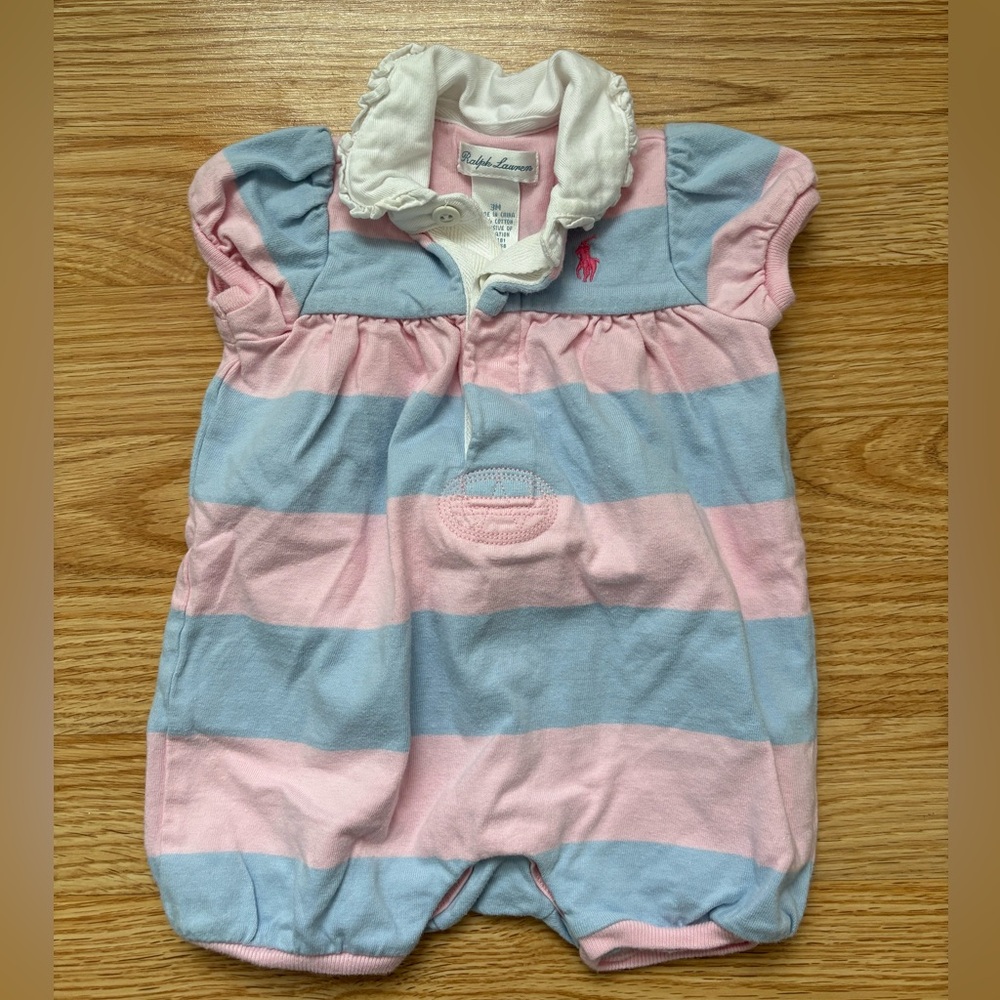 Ralph Lauren Baby Romper with Pink and Blue Stripes